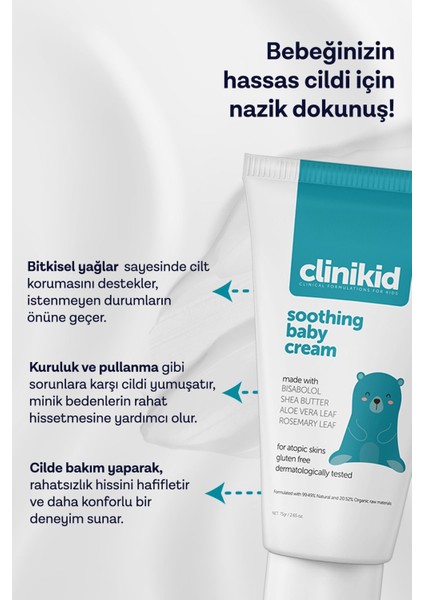 Bebek Kremi - Doğal Yağlarla Zenginleştirilmiş, Atopik Ciltler İçin Yatıştırıcı ve Nemlendirici, 0-3 Yaş Arası, Hayvan Desenli