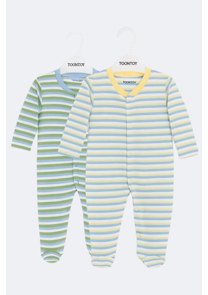 Unisex Çizgili 2 Li Patikli Tulum