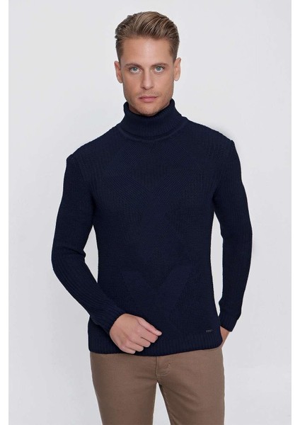Tr 850 Slim Fit Lacivert Klasik Triko