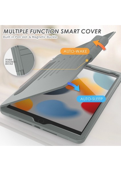 Apple iPad A16 (11. Nesil) 2025 Kartlıklı Multifonksiyonel Manyetik Standlı Kalemlikli Zırhlı Smart Kılıf A3354 A3355 modelleri
