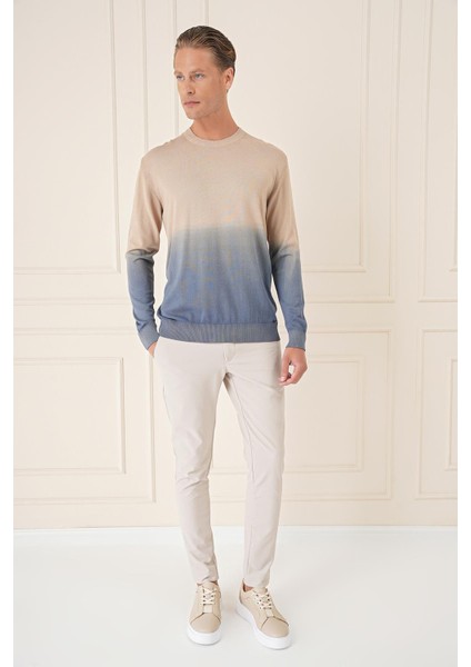 Slim Fit Degrade Desen Bisiklet Yaka Mavi Triko Tr 866