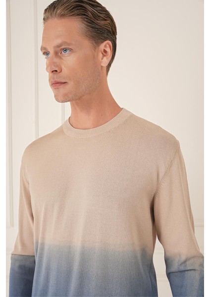 Slim Fit Degrade Desen Bisiklet Yaka Mavi Triko Tr 866 fırsatları