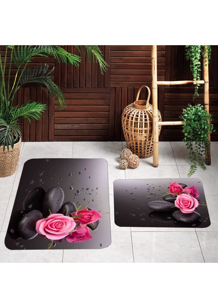 Dijital Baskı Modern Banyo Halısı Ikili Banyo Paspası LNA5072 100X60+60X50 cm