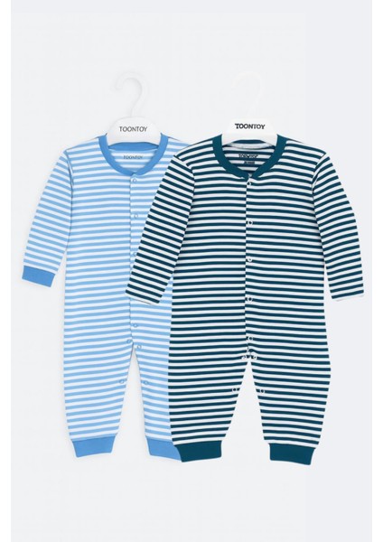 Unisex Çizgili 2 Li Paçalı Tulum