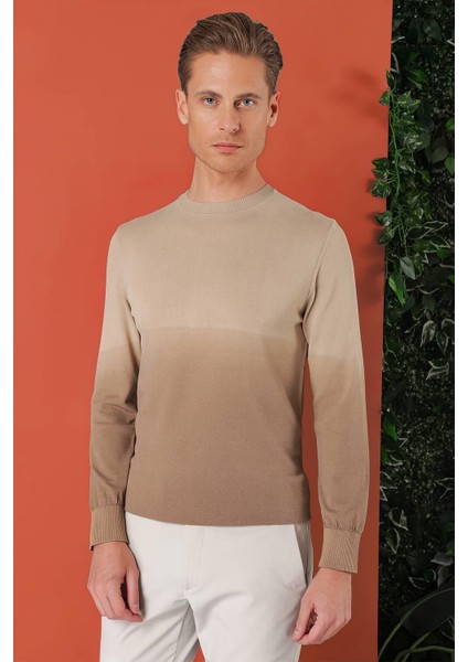 Slim Fit Degrade Desen Bisiklet Yaka Bej Triko Tr 866 fiyatları