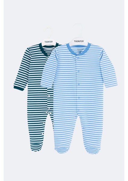 Unisex Çizgili 2 Li Patikli Tulum