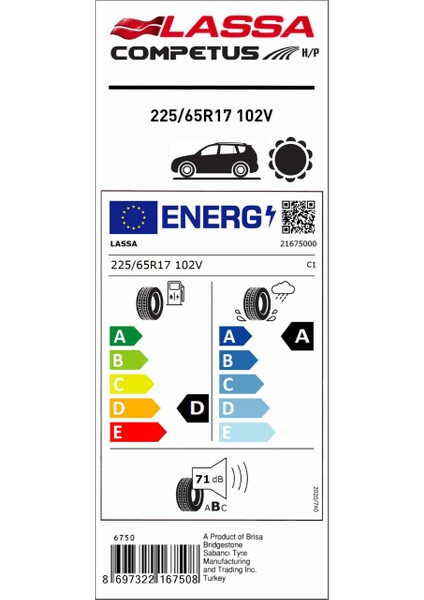 225/65 R17 102V Competus H/p Oto Yaz Lastiği (Üretim Yılı:2024) fiyatları