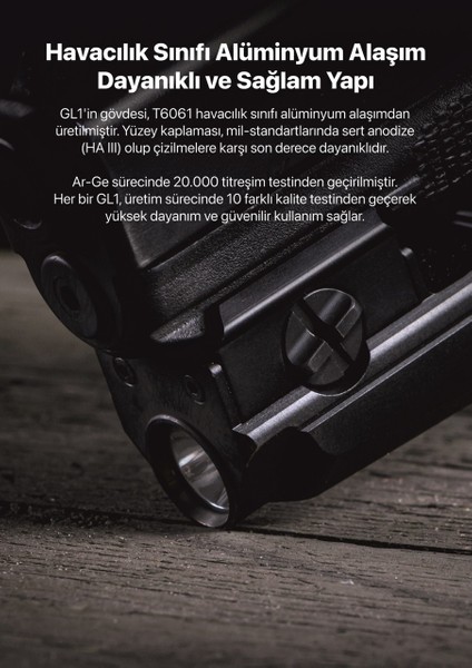 Gl1 Mikro USB Şarjlı Kompakt Taktik Tabanca Feneri