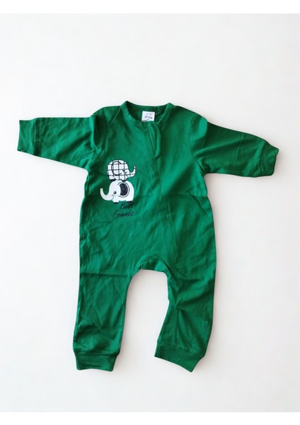 Fil Resim Bisiklet Yaka Uzun Kollu Patisiz Pamuklu Fermuarlı Tulum