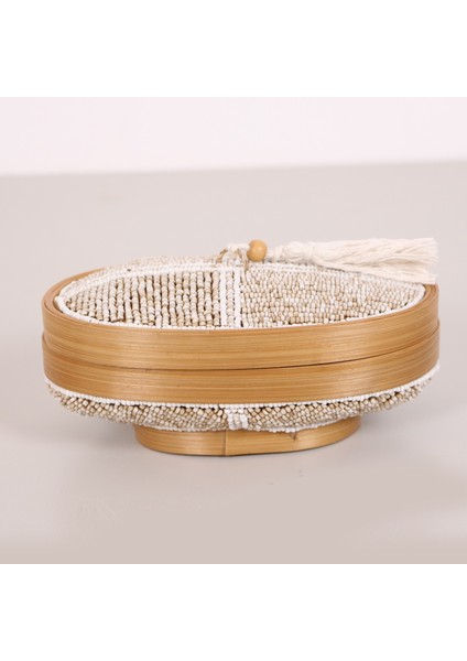 Mylamp Bali Boncuklu Bambu Oval Saklama Kutusu 20X12 X10 cm