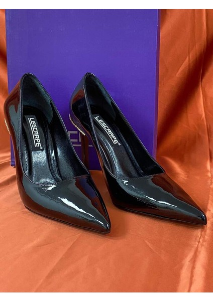 LES018 Siyah Rugan Kadın Topuklu Ayakkabı Stiletto modelleri