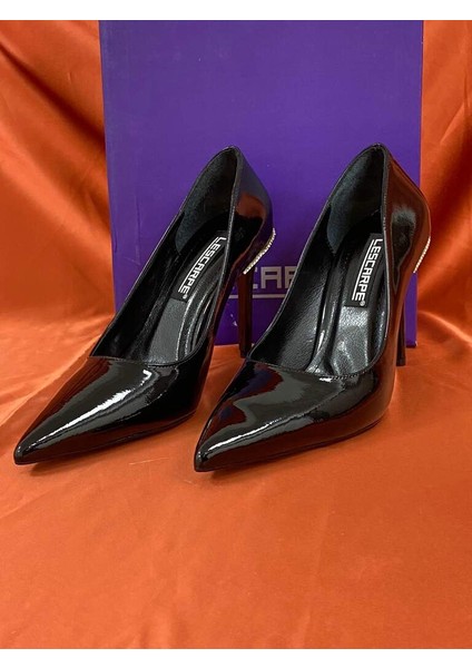 LES018 Siyah Rugan Kadın Topuklu Ayakkabı Stiletto fırsatları