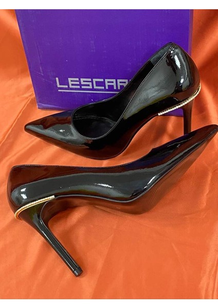 LES018 Siyah Rugan Kadın Topuklu Ayakkabı Stiletto indirimleri