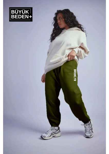 Kadın Büyük Beden Paça Lastikli Brooklyn Baskılı Ince Eşofman Altı SPR25EAK53