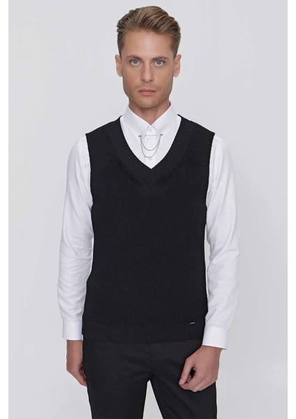 Süveter 01 Slim Fit Siyah Süveter Triko