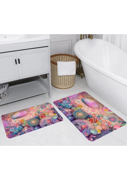Dijital Baskı Modern Banyo Halısı Ikili Banyo Paspası LNA5272 100X60+60X50 cm