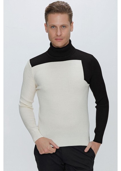 Tr 842 Slim Fit Ekru Klasik Triko