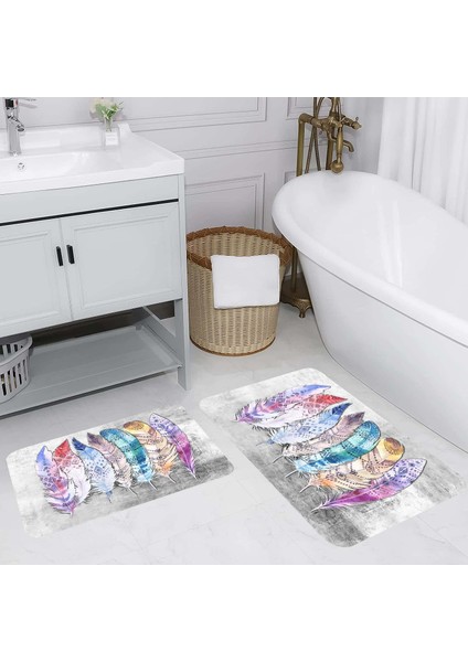 Dijital Baskı Modern Banyo Halısı Ikili Banyo Paspası LNA5179 100X60+60X50 cm