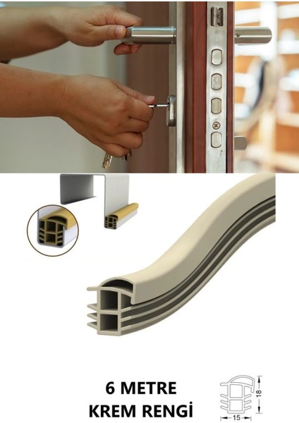 Çelik Kapı Fitili 6 Metre Krem Rengi, Çelik Kapı Lastiği, Ses, Isı ve Toz Yalıtımı Sağlar 18MM Yükseklik 15MM Genişlik