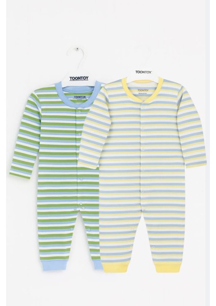 Unisex Çizgili 2 Li Paçalı Tulum