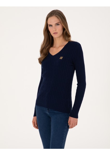 Kadın Lacivert Ex. Slim Fit Basic Kazak 50317062-VR033