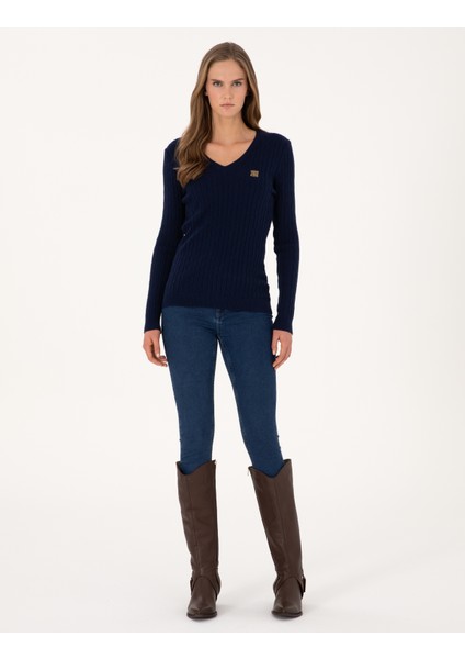 Kadın Lacivert Ex. Slim Fit Basic Kazak 50317062-VR033 fırsatları