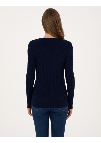 Kadın Lacivert Ex. Slim Fit Basic Kazak 50317062-VR033 indirimleri