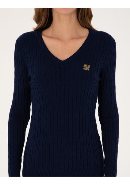 Kadın Lacivert Ex. Slim Fit Basic Kazak 50317062-VR033