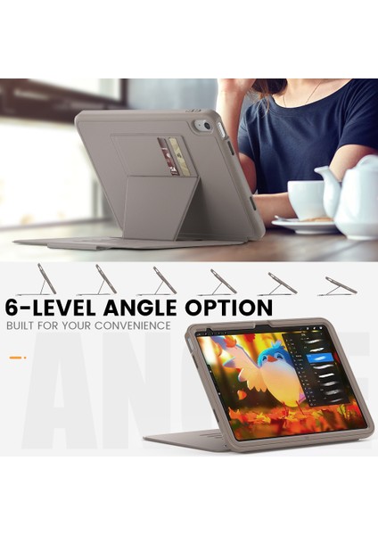 Apple iPad Air 11 Inc M3 (2025) Kartlıklı Multifonksiyonel Manyetik Standlı Kalemlikli Zırhlı Smart Kılıf A3266 A3267