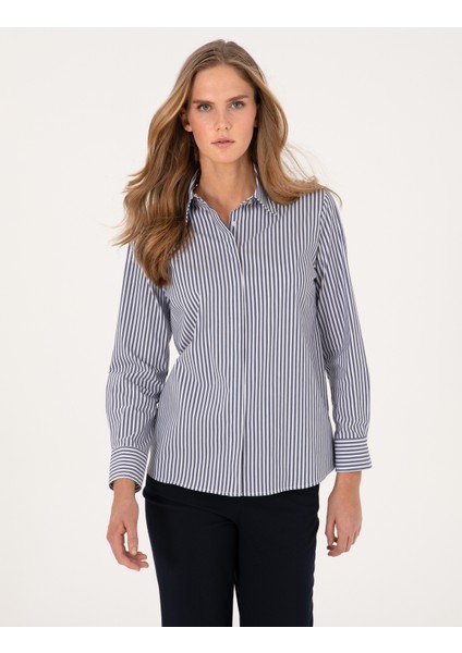 Kadın Mavi Regular Fit Uzun Kollu Gömlek 50314122-VR036