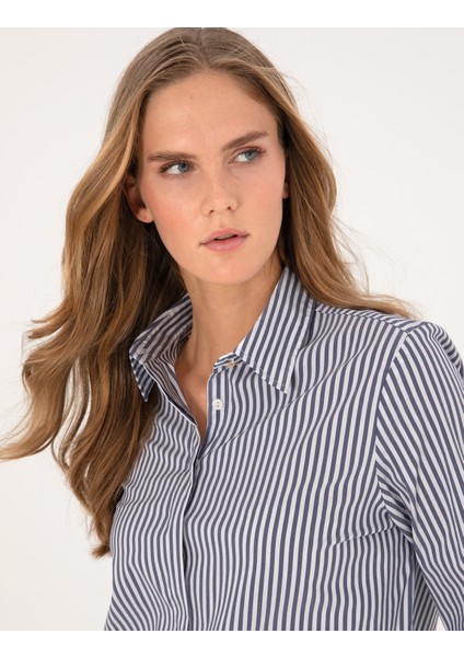 Kadın Mavi Regular Fit Uzun Kollu Gömlek 50314122-VR036 fiyatları