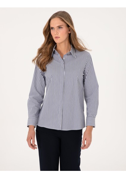 Kadın Mavi Regular Fit Uzun Kollu Gömlek 50314122-VR036 modelleri