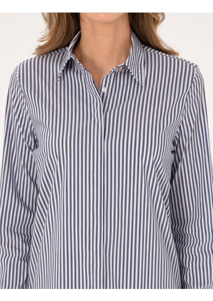 Kadın Mavi Regular Fit Uzun Kollu Gömlek 50314122-VR036