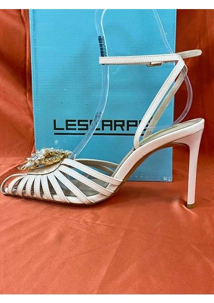 LES013 Bej Önü Çiçek Taş Işlemeli Abiye Ayakkabı Stiletto modelleri