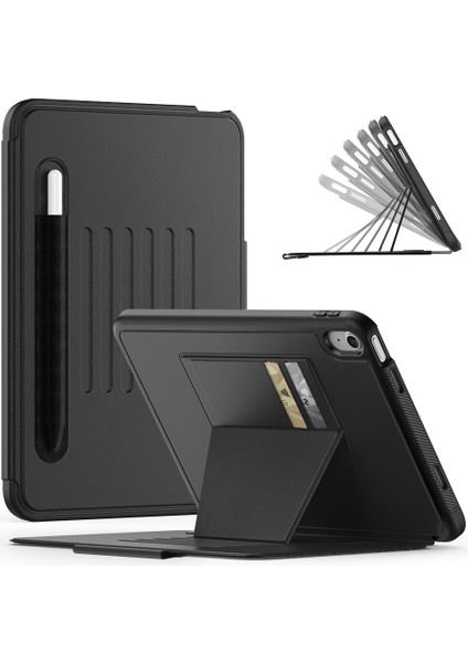 Apple iPad Mini 6 (8,7 Inc) 2021 Kartlıklı Multifonksiyonel Manyetik Standlı Kalemlikli Zırhlı Smart Kılıf A2567 A2568