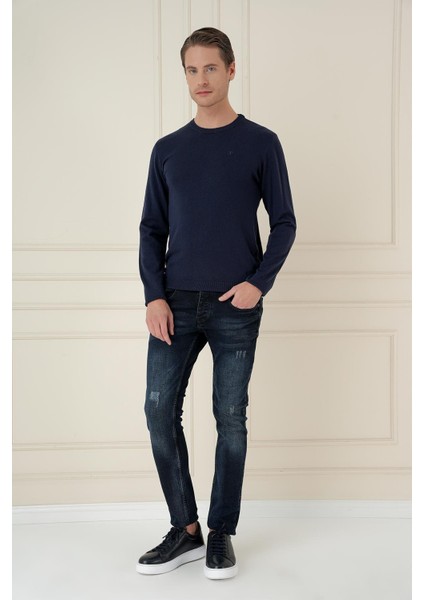 Tr 875 Slim Fit Lacivert Klasik Triko