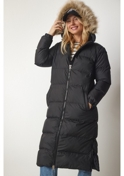 Kapüşonlu Uzun Şişme Kaban LVP0005 Siyah modelleri