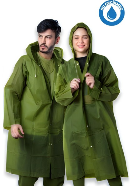 Kadın Erkek Yağmurluk Kapüşonlu Çıtçıtlı Eva Koyu Yeşil Asker Yeşili Yağmurluk BYMMRC881R1