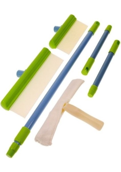 Cam Temizlik Kiti, Silikon Su Çekme Aparatı, Mikrofiber Bezli Başlık, Uzatma Sapı