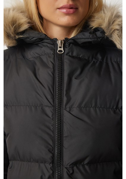 Kapüşonlu Uzun Şişme Kaban LVP0005 Siyah indirimleri