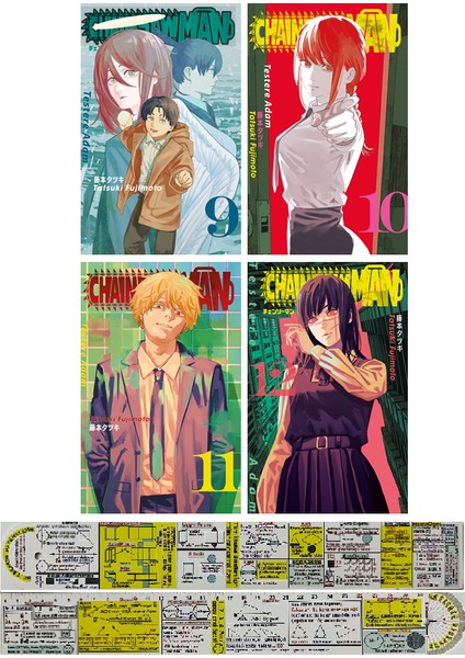 Chainsaw Man 9-10-11-12. Ciltler Manga Seti + Mat. Öğreten Cetvel
