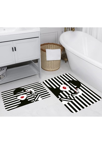 Dijital Baskı Modern Banyo Halısı Ikili Banyo Paspası LNA5236 100X60+60X50 cm