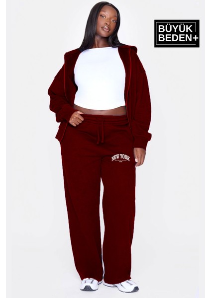 Kadın Büyük Beden New York Baskılı Ince Eşofman Altı SPR25BEAK47