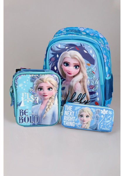 Dekomus Lisanslı "mavi Karlar Ülkesi Elsa Koleksiyonu" Okul Çantası,beslenme Çantası ve Kalem Çantası 3'lüsü