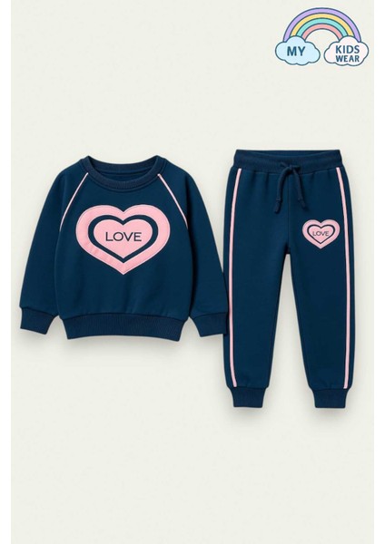 Kız Çocuk Kalpli Okul Eşofmanı – Love Desenli 3-10 Yaş 12042
