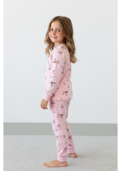 Sevimli Tavşan Blueberry Desenli Kız Çocuk Pijama Takımı - Pamuklu Interlok Kumaş fiyatları