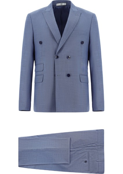 Regular Fit Çizgili Kruvaze Takım Elbise