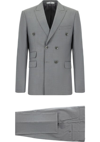 Regular Fit Çizgili Kruvaze Takım Elbise