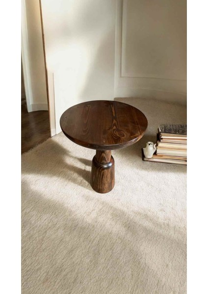 Ceviz Renk Masif Ahşap Yan Sehpa – Tekli Doğal Mantar Sehpa