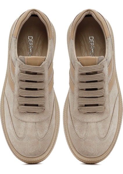 Kadın Bej Bağcıklı Süet Deri Sneaker 25AFD511010